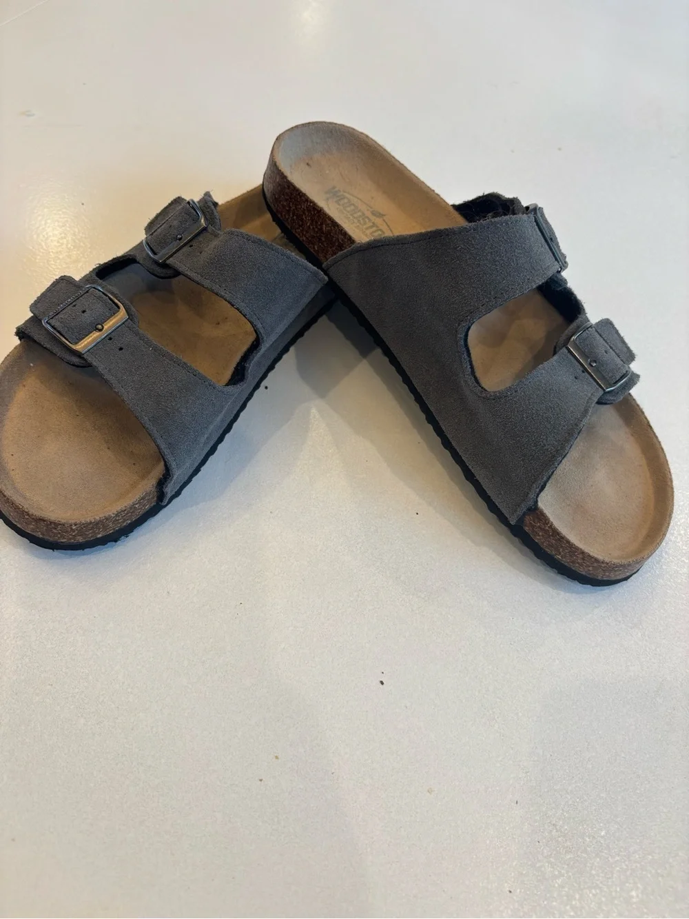 Woodstock Vintage Leather Suede Double-Buckle Slide Sandals - Gray Men’s size 9